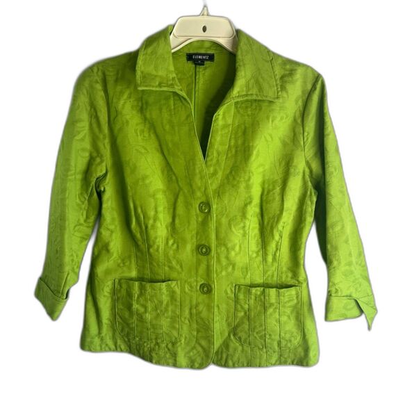 Elementz 3/4 Sleeve Button Up Bold Green Cotton Brocade Jacket Size Medium - Picture 1 of 9